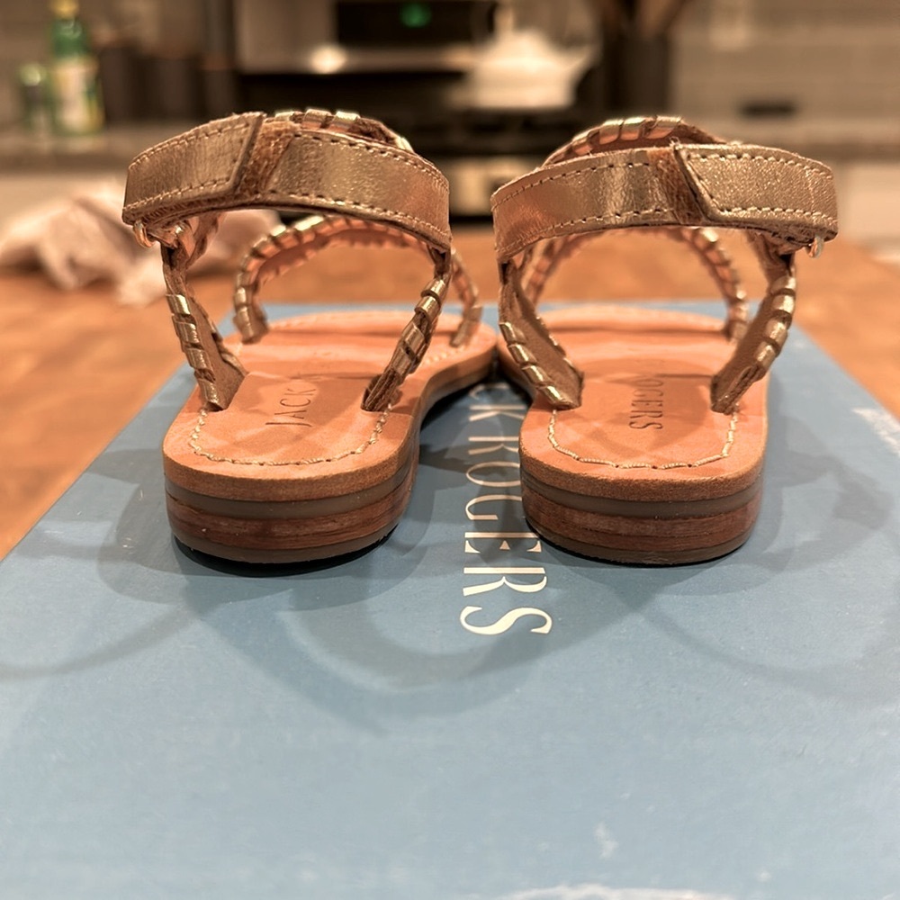 Jack Rogers Girls Gold Braided Leather Sandals - Picture 5 of 7